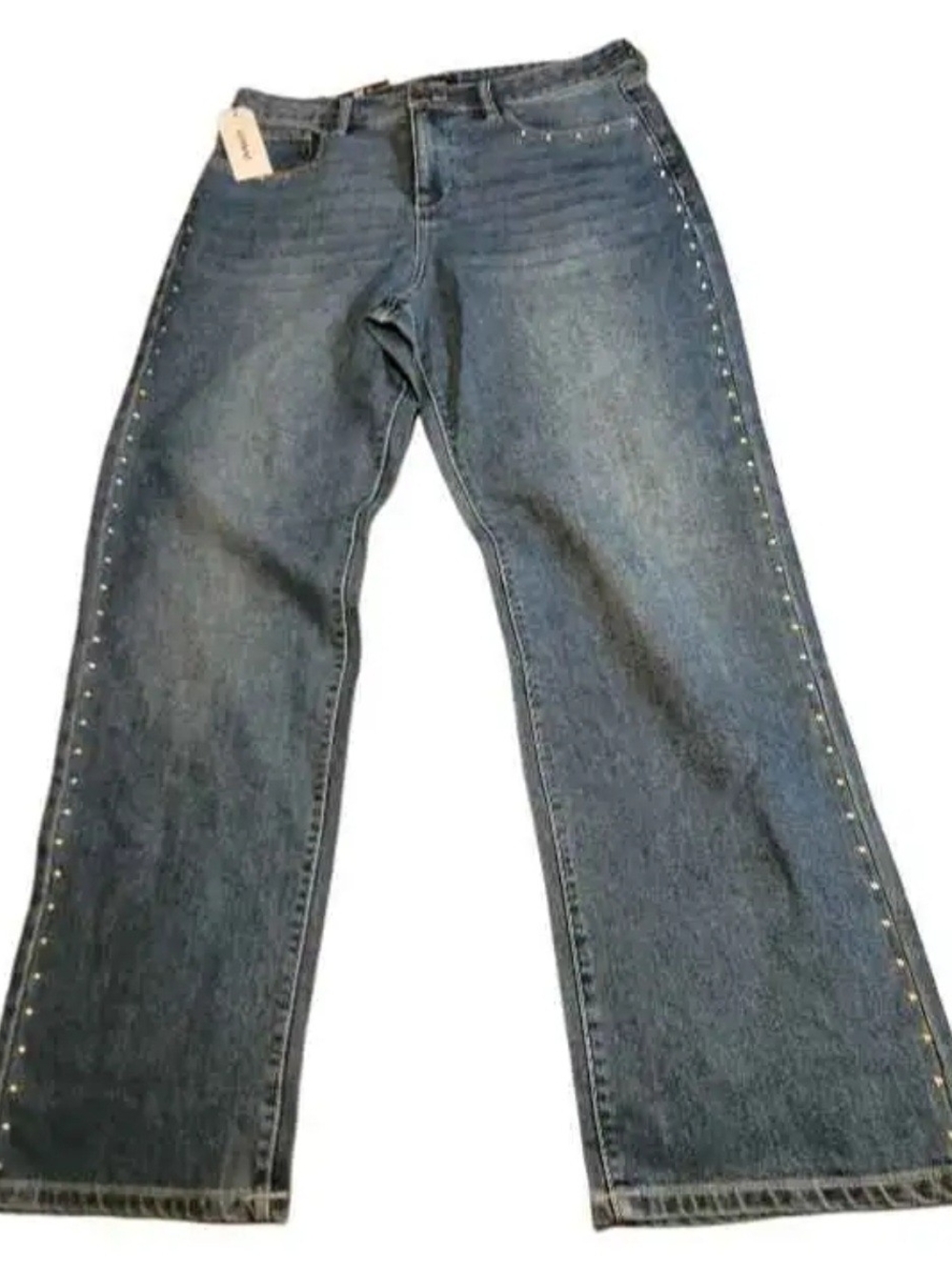 Express Women's Denim Jeans with Side Studs - Blue Size 12